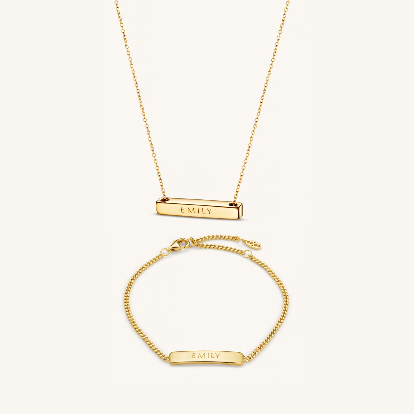 Personalised Matching Set 3cm Letter Bar & Engraved Bracelet in Gold