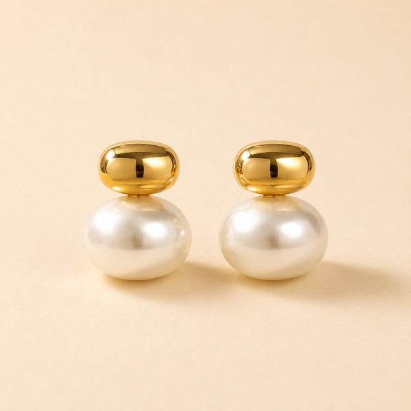 Brincos Pérola com Topo Dourado