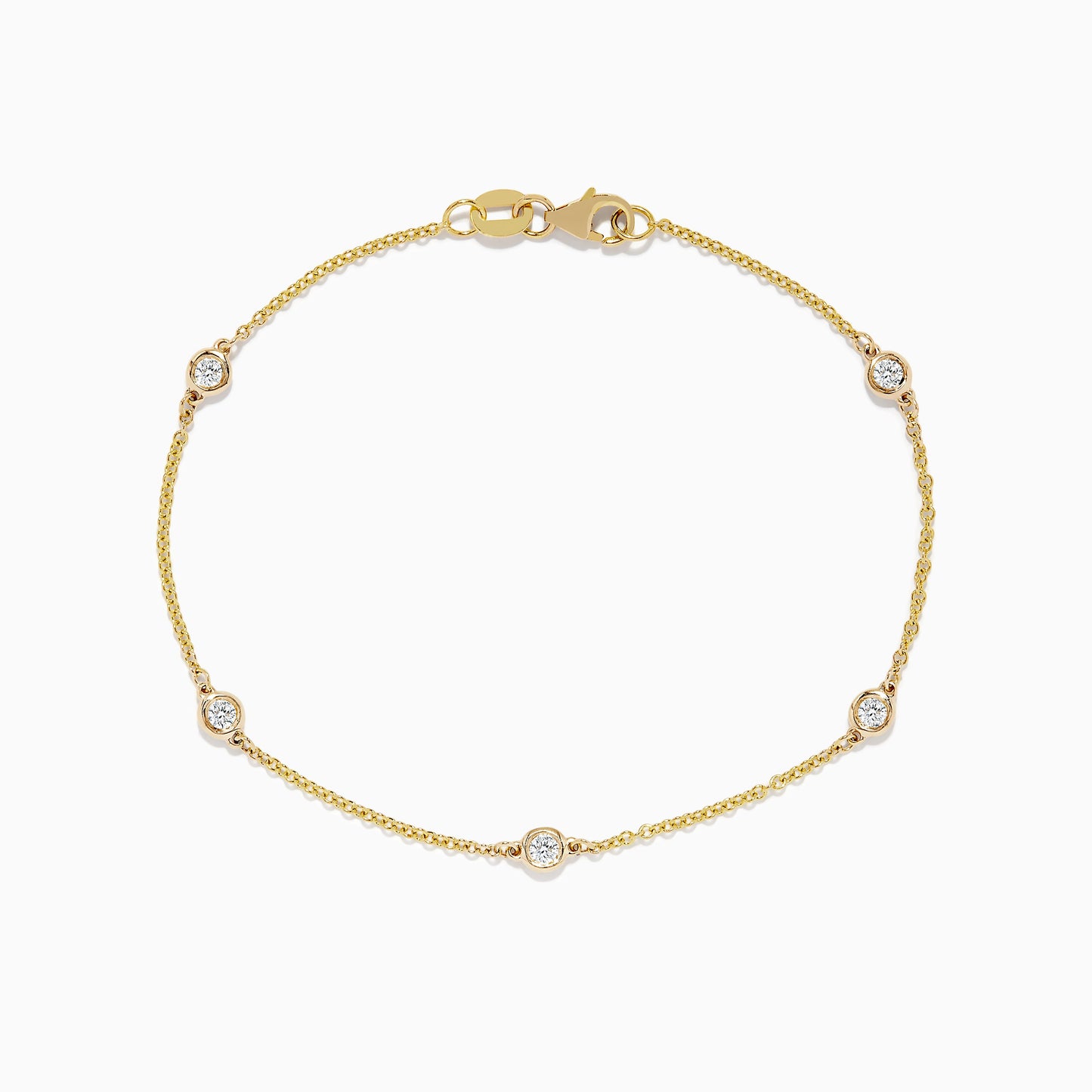 The DOro 14K Gold Diamond Station Necklace and Bracelet Set (0.59 TCW) features evenly spaced round diamonds on delicate chains, beautifully displayed on a white background.
