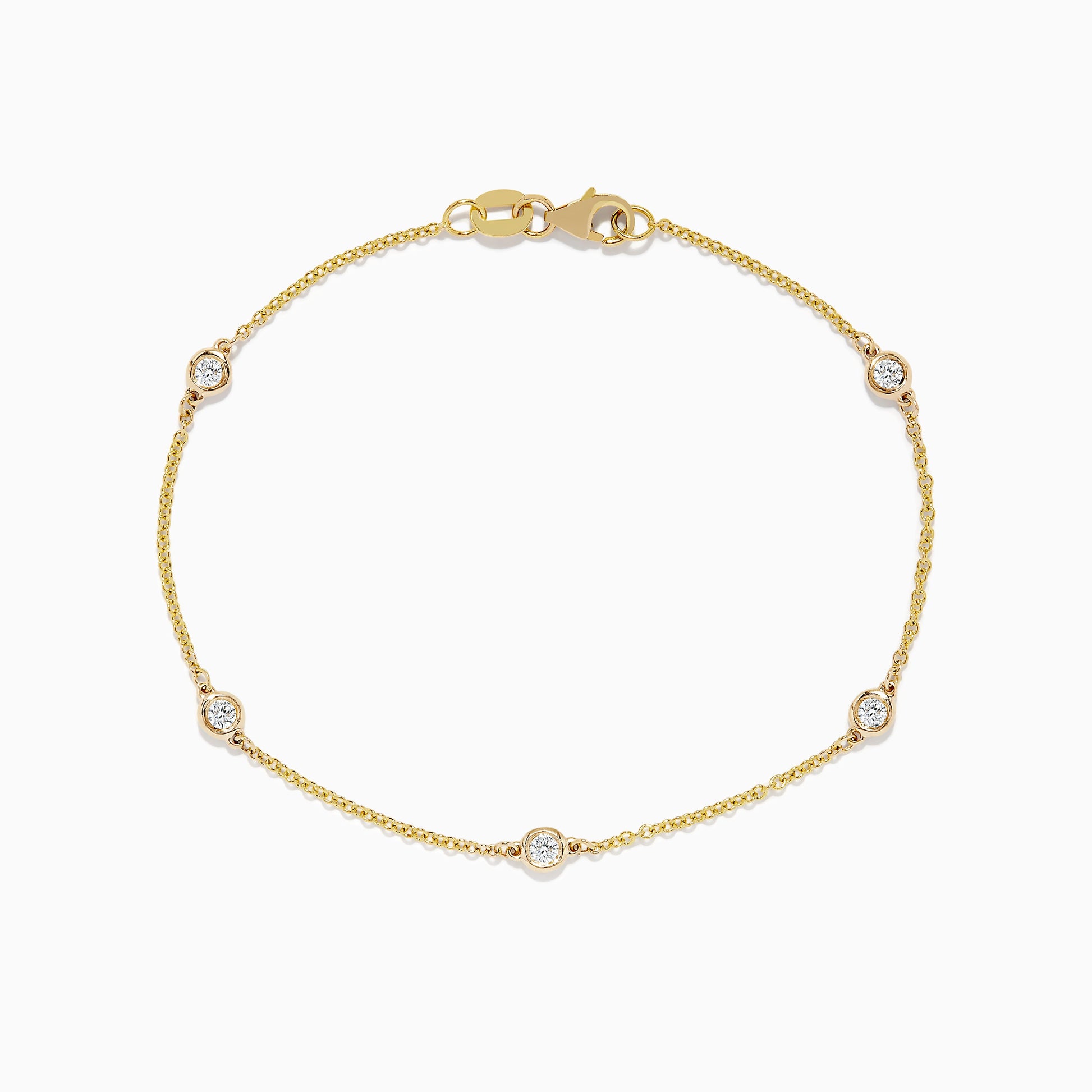 The DOro 14K Gold Diamond Station Necklace and Bracelet Set (0.59 TCW) features evenly spaced round diamonds on delicate chains, beautifully displayed on a white background.
