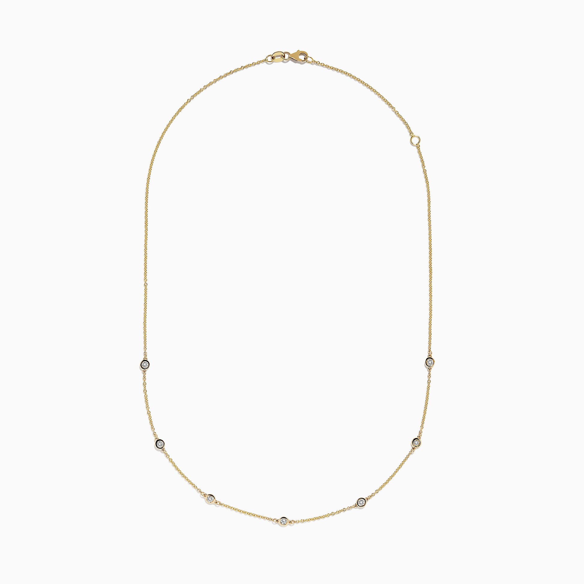 The DOro 14K Gold Diamond Station Necklace and Bracelet Set (0.59 TCW) features evenly spaced round diamonds on delicate chains, beautifully displayed on a white background.